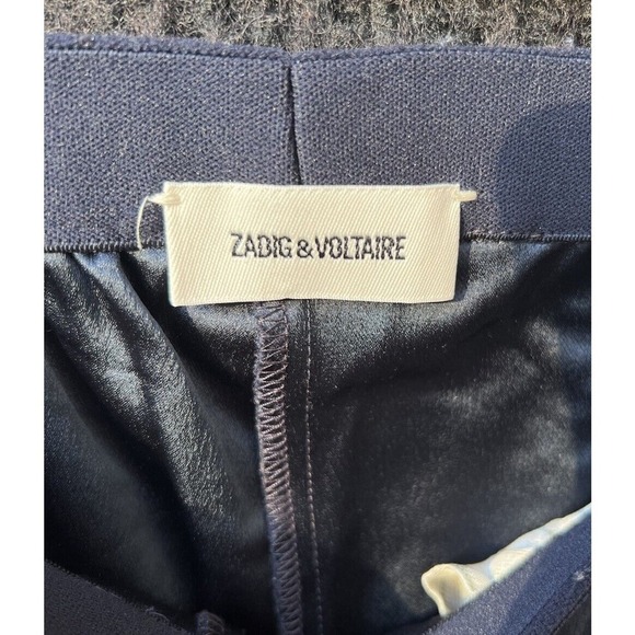 Zadig & Voltaire Paula Side Band Pants Size 26x27 Modern Edgy Pants Black Blue - Picture 3 of 5